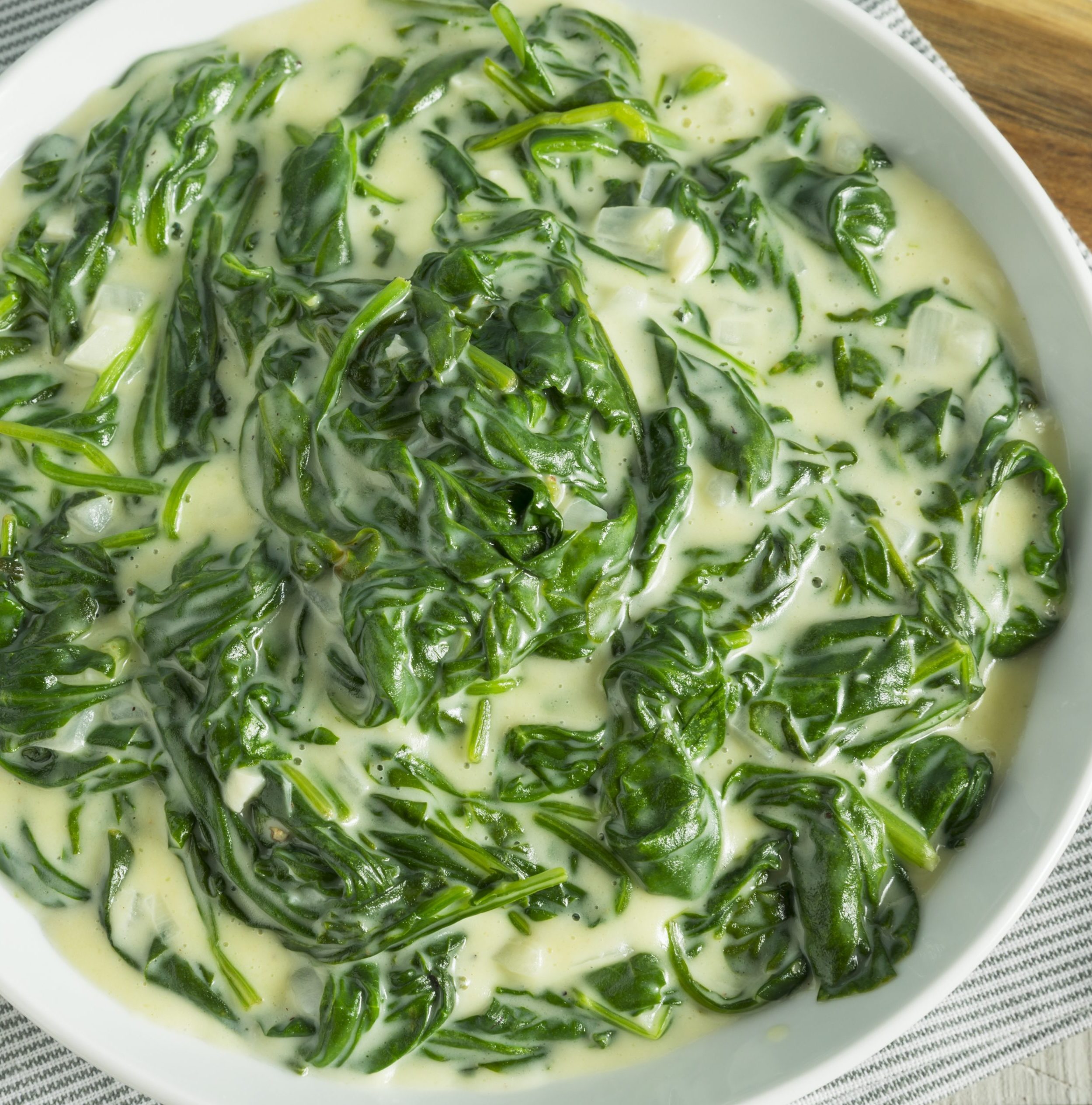 Bowl of creamed spinach.