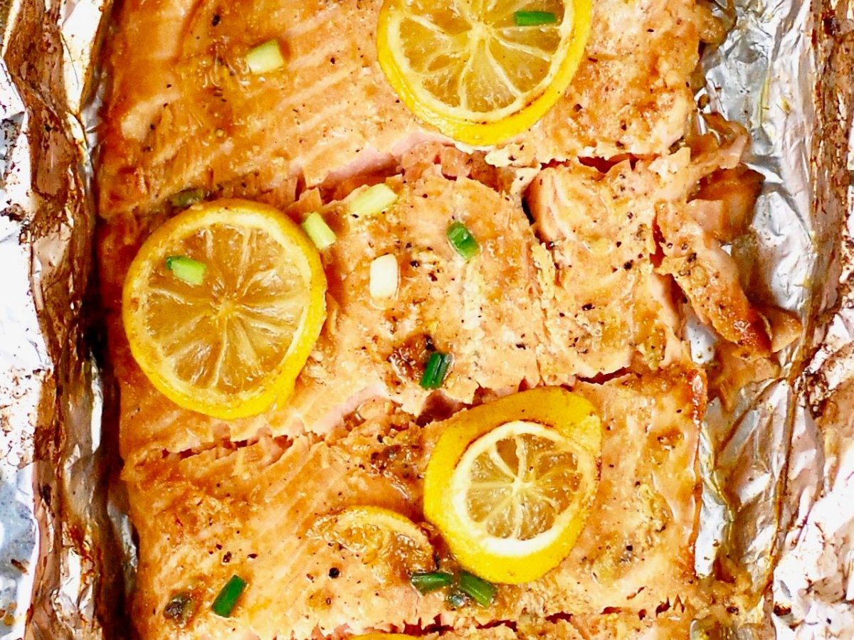 Bourbon & Maple-Glazed Salmon—with orange juice & sliced&nbsp;lemon