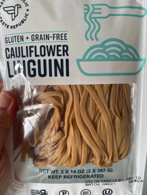 Cauliflower Linguine with Roasted Veggies—takes some time to prep, but absolutely delicious & worth it