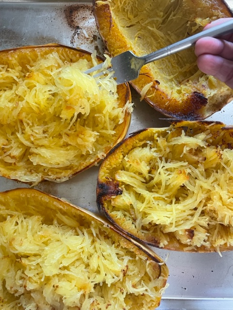 Stuffed Spaghetti Squash—yes, it really does look just like spaghetti when you bake it!