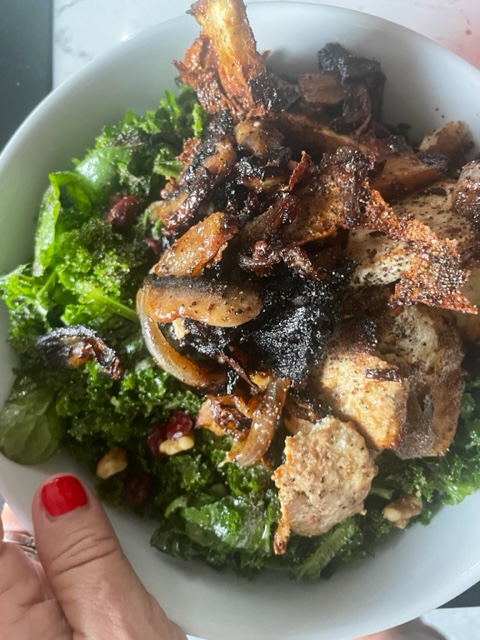 Easy Peasy Crispy Tofu—with mushrooms & caramelized onions