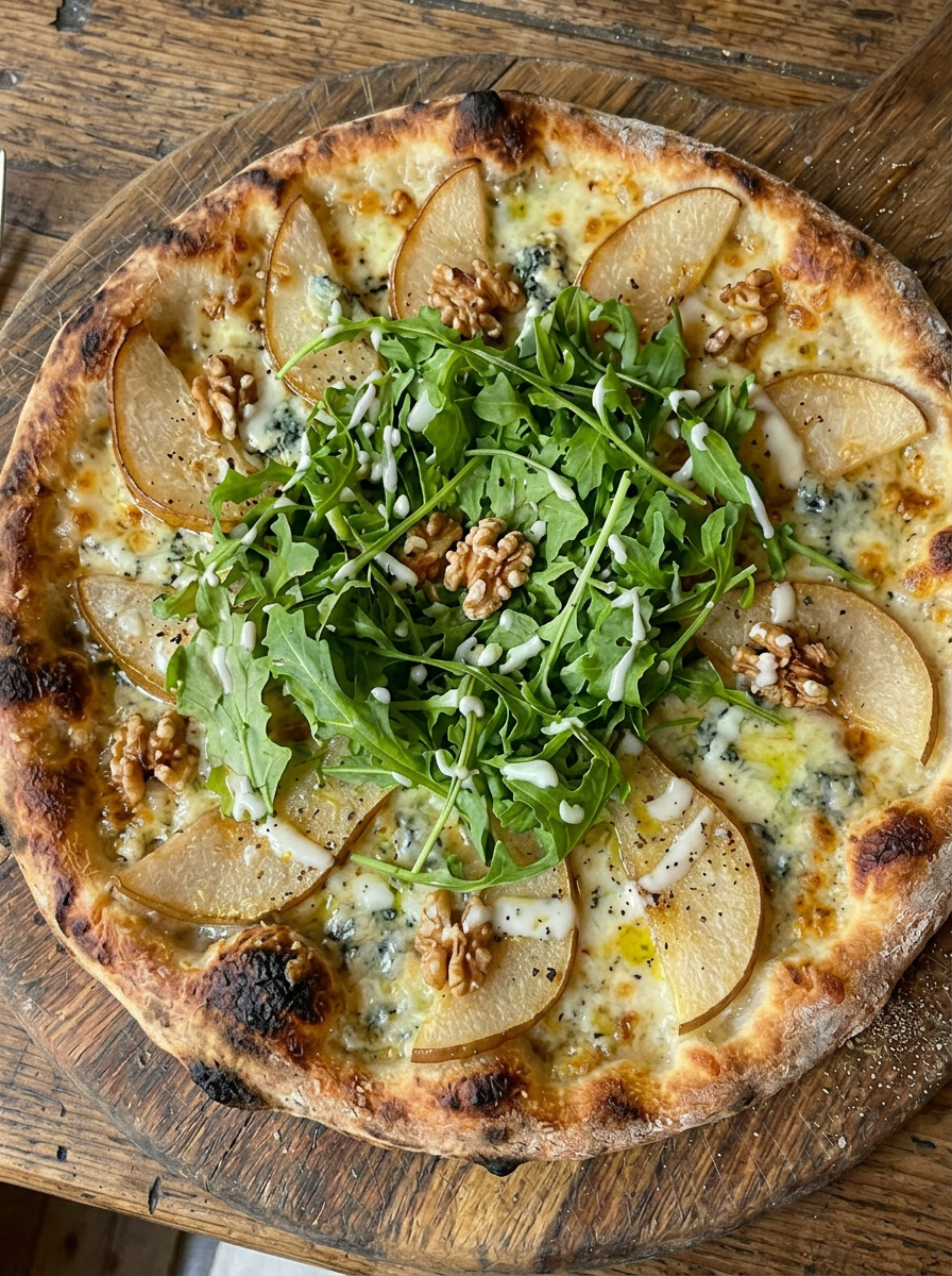Pear & Gorgonzola Pizza—with vegan ricotta cheese